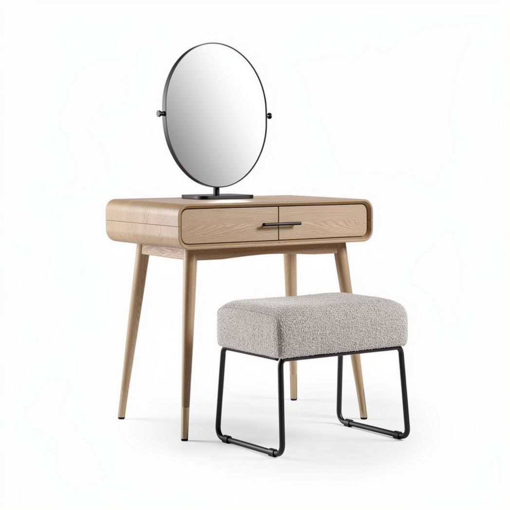 Wooden vanity table with adjustable LED mirror and upholstered stool 85 x 40 x 75cm