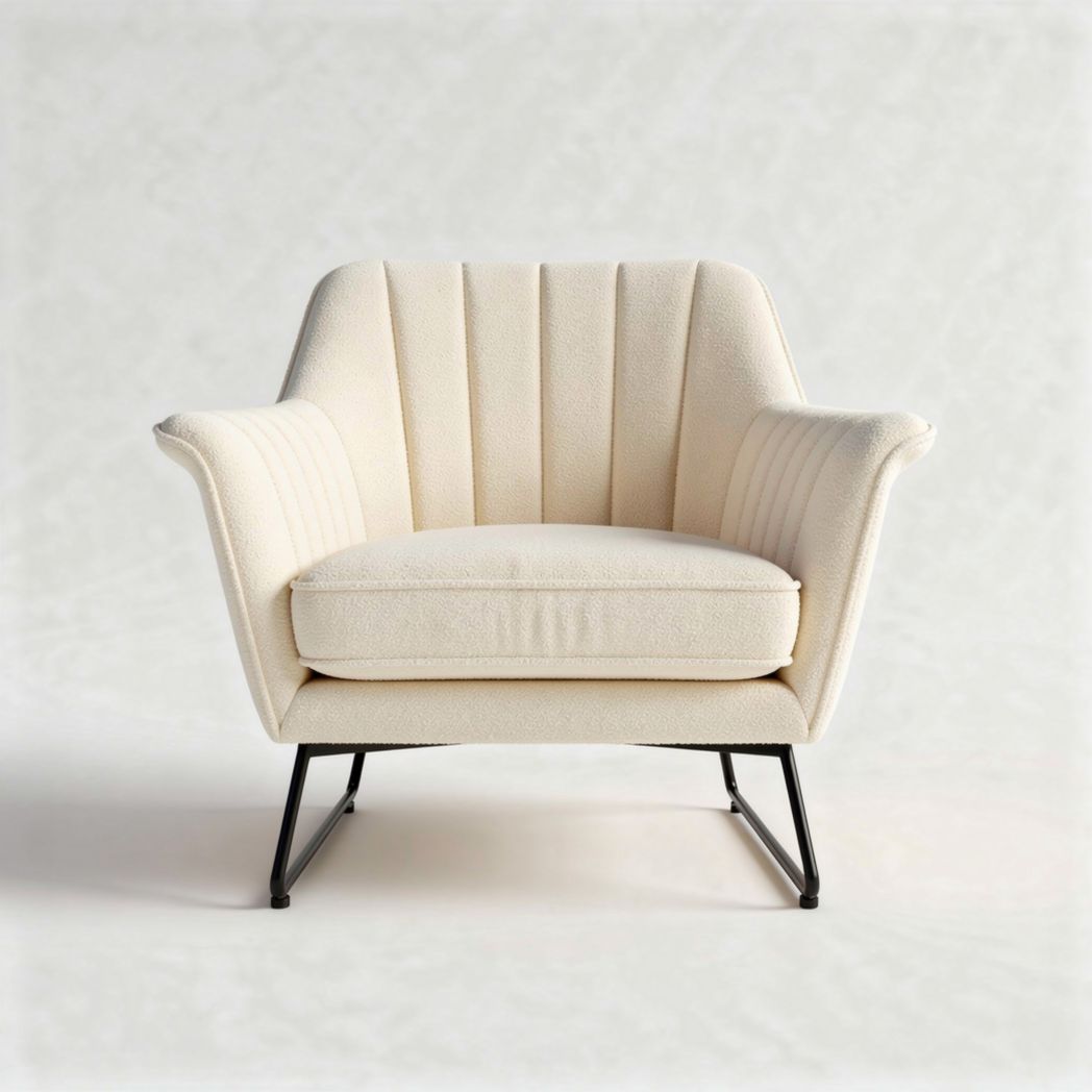 Fabric accent chair with metal legs in cream color 80 x 80 x 75cm