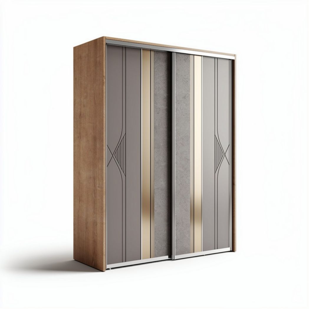 Sliding wardrobe with wooden frame and metallic accents 150 x 60 x 200cm