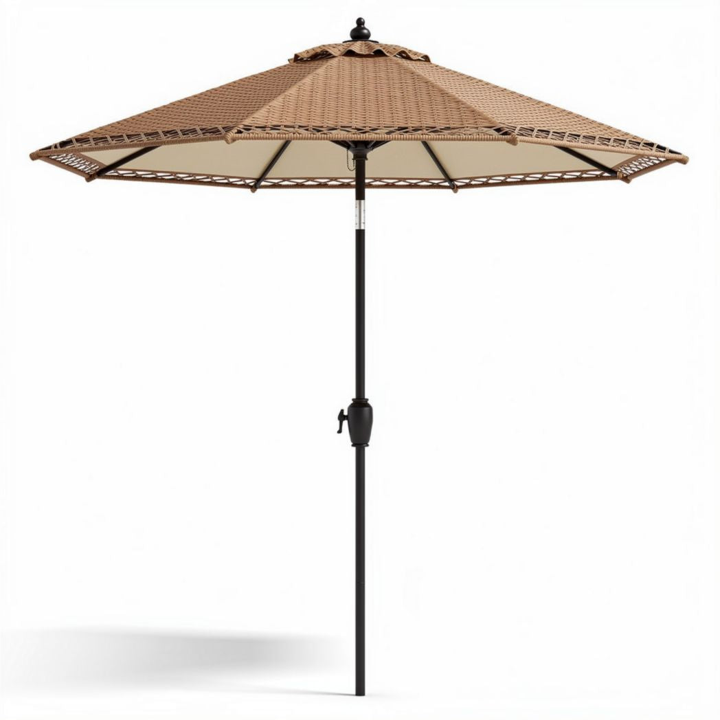 Outdoor patio umbrella with aluminum frame and beige canopy 9 feet