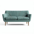 Mid-century modern two-seater sofa in teal fabric with wood legs 180 x 80 x 85cm