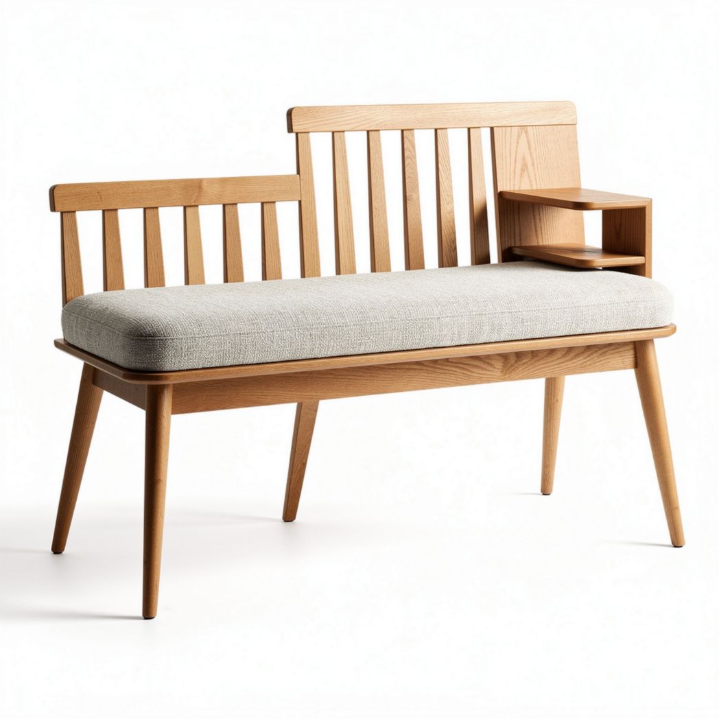 Wooden bench with comfortable fabric seat and side table 100 x 50 x 85cm