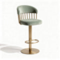Green velvet bar stool with gold metal frame adjustable height 40 x 40 x 100cm