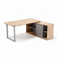L-shaped desk with storage cabinet in natural wood finish 150 x 70 x 75cm