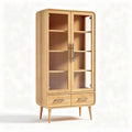 Glass door cabinet with wooden frame two drawers 80 x 40 x 180cm