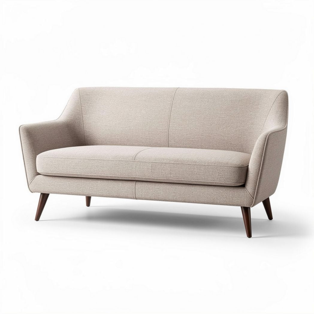 Two-seater sofa in light beige fabric with wooden legs 180 x 85 x 80cm