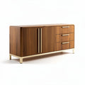 Wooden sideboard with gold accents and three drawers 150 x 40 x 70cm