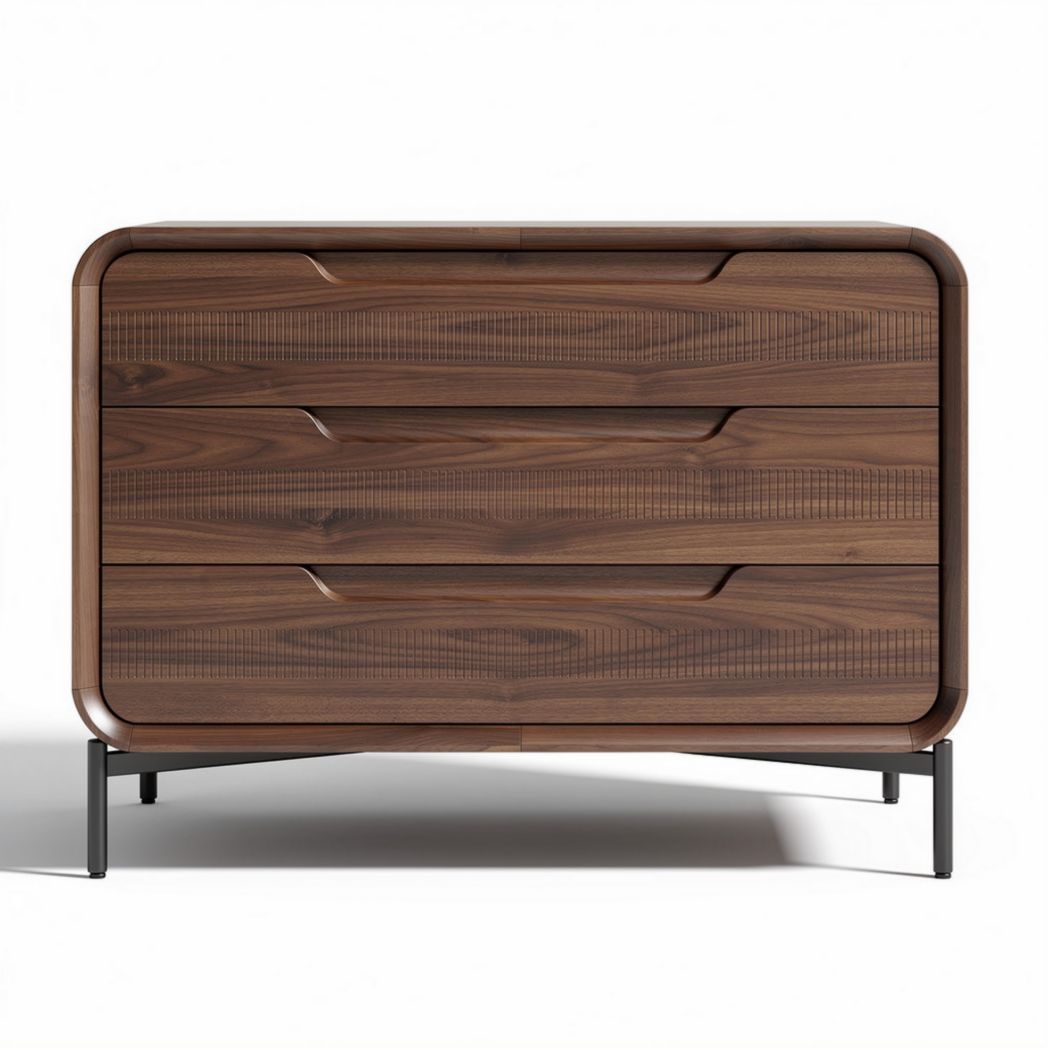 Wooden dresser with three drawers and modern design in walnut finish 120 x 50 x 80cm