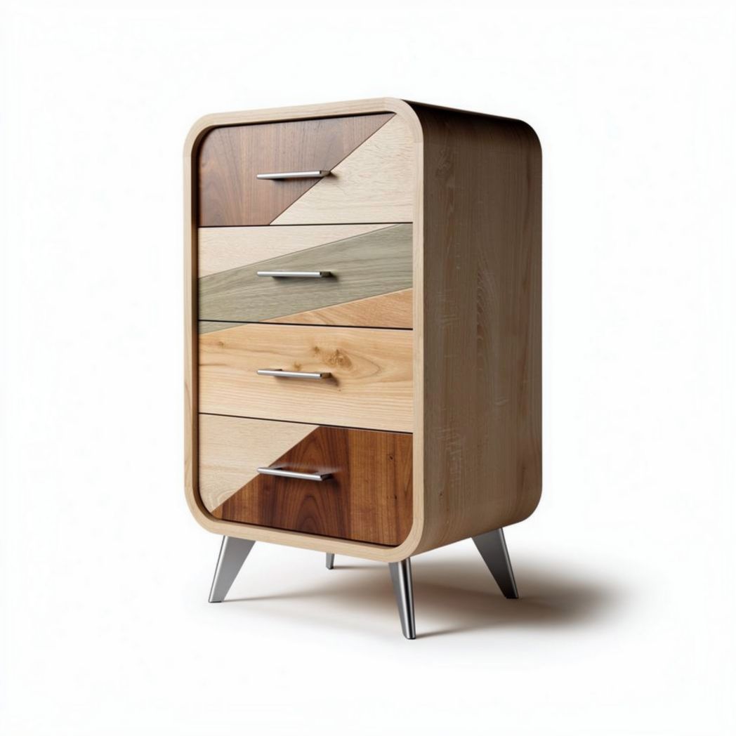 Wooden four-drawer nightstand with metal legs in modern design 40 x 30 x 70cm