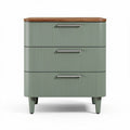 Modern three-drawer nightstand with wood top in green finish 40 x 35 x 75cm